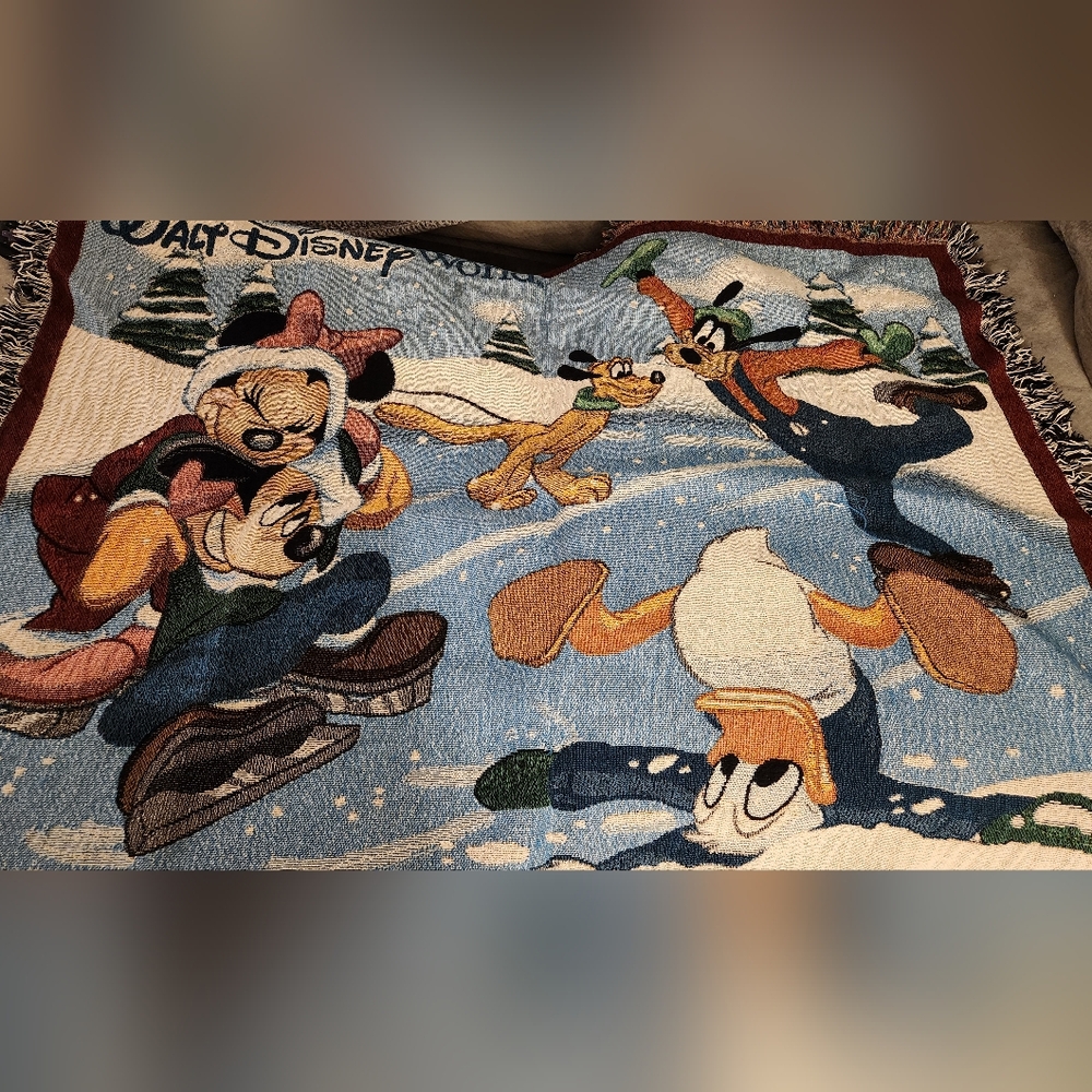 Walt Disney World Winter Fun Tapestry Blanket , Approx 50x60